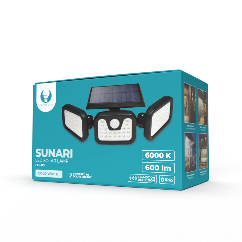 SUNARI Outdoor Solar Light | 3 Panel LED Lamp with PIR Motion Sensor | Connect It Ireland