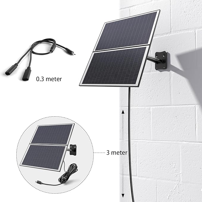 20W Solar Panel for Battery Security Cameras | Type-C cable (3 Meters)