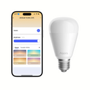 Aqara LED Bulb T2 E27 with mobile app showing tunable white light settings and scene modes. Perfect for customizable home lighting.