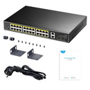 Cudy 24-Port Gigabit PoE+ Switch with 2 Uplink Gigabit Ports and 2 Gigabit SFP Slots 300W | GS1026PS2 | Connect It Ireland
