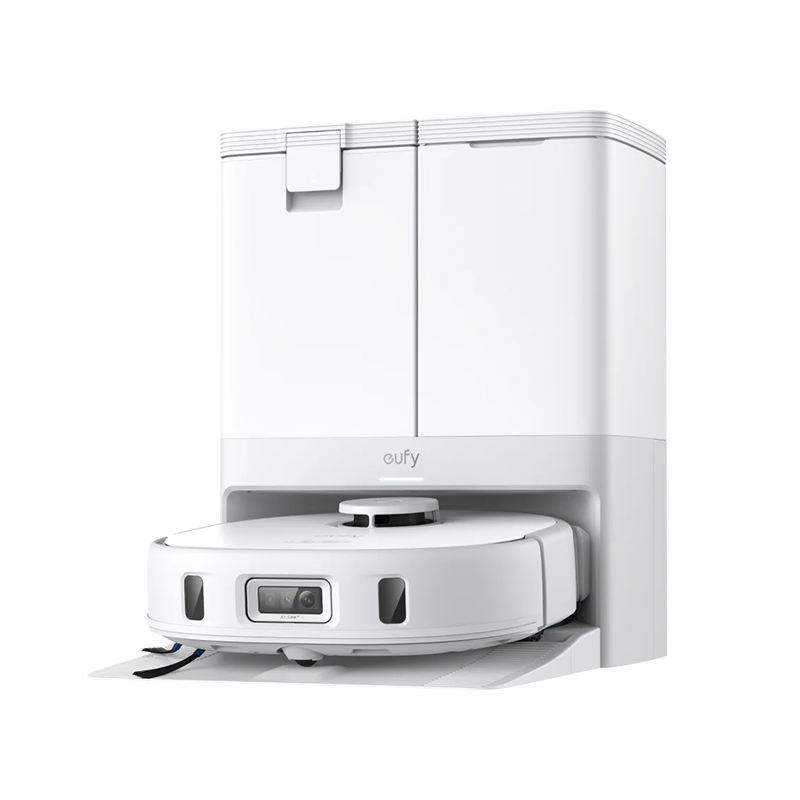 Eufy X10 Pro Omni RoboVac in white with docking station, part of the Ultimate Bundle for smart home cleaning in Ireland. Ideal for pet hair and carpets.