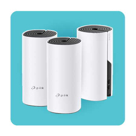 Tp-Link Mesh System on Blue background