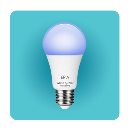 smart multi colour bulb on blue background