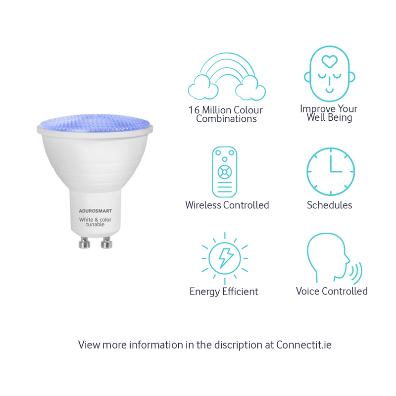 ERIA 6W | Smart White and Colour Tunable GU10 Spotlight Bulb Features