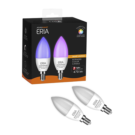 ERIA C40 6W | Twin Pack: Smart White and Colour Tunable E14 Candle Light Bulb with box