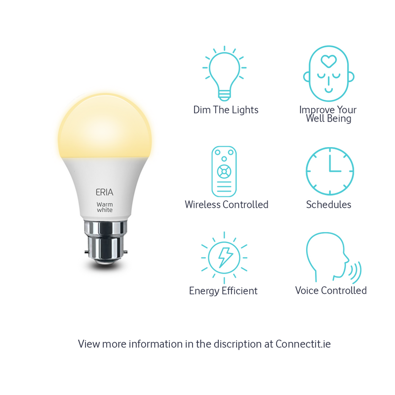 ERIA A60 9W | Smart Dimmable Warm White B22 Light Bulb Features